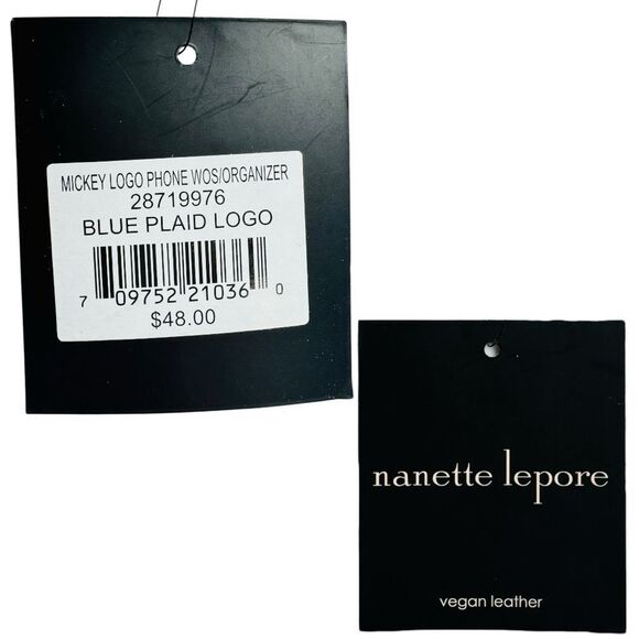 Nanette Lepore Blue Plaid Vegan Leather Card Wallet Organizer Crossbody - Picture 7 of 8